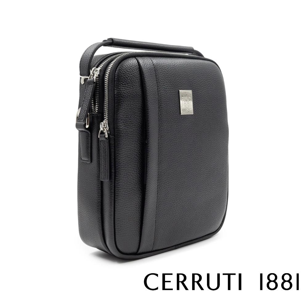 【Cerruti 1881】義大利頂級小牛皮側背包肩背包 (黑色 CEBO06589M)
