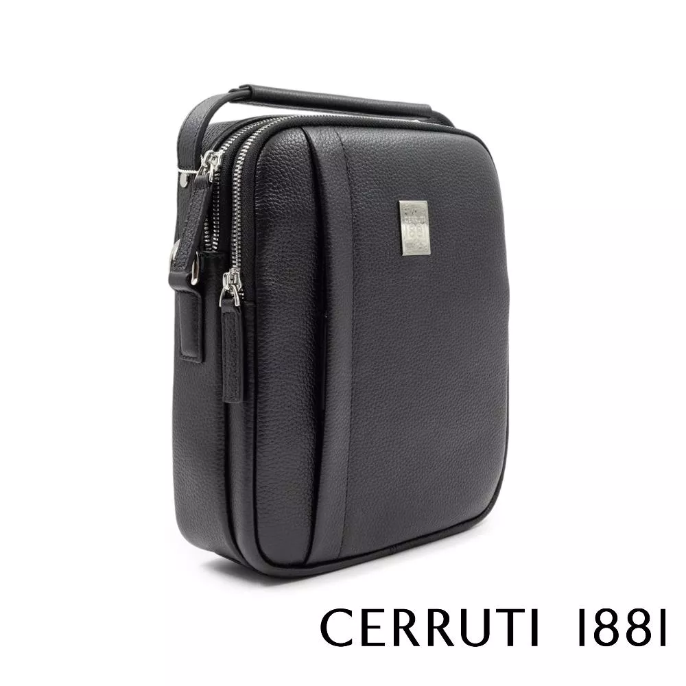 【Cerruti 1881】義大利頂級小牛皮側背包肩背包 (黑色 CEBO06589M)