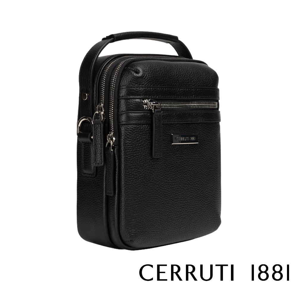 【Cerruti 1881】限量2折 義大利頂級小牛皮側背包肩背包 全新專櫃展示品 (黑色 CEBO06591M)