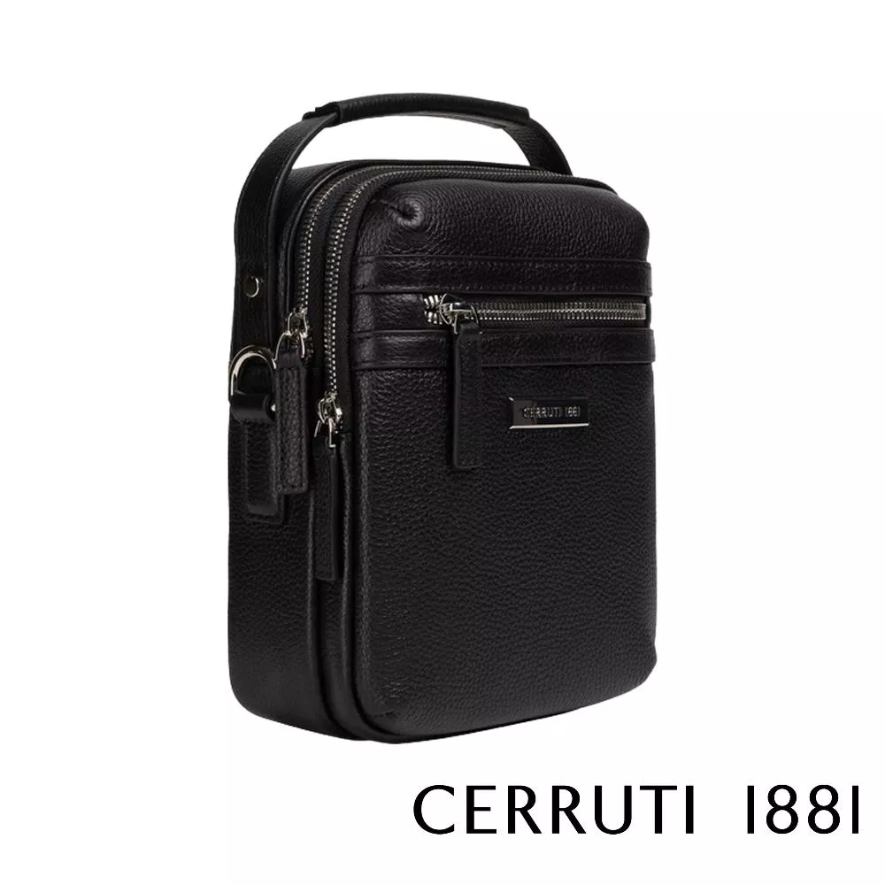 【Cerruti 1881】義大利頂級小牛皮側背包肩背包 (黑色 CEBO06591M)