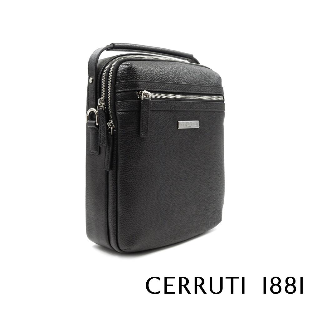【Cerruti 1881】限量2折 義大利頂級小牛皮側背包肩背包 全新專櫃展示品 (黑色 CEBO06593M)