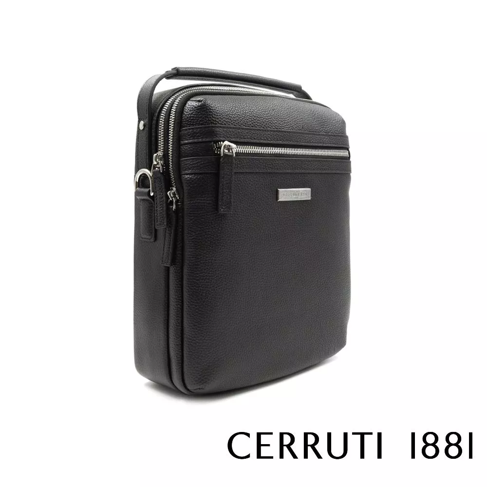 【Cerruti 1881】義大利頂級小牛皮側背包肩背包 (黑色 CEBO06593M)