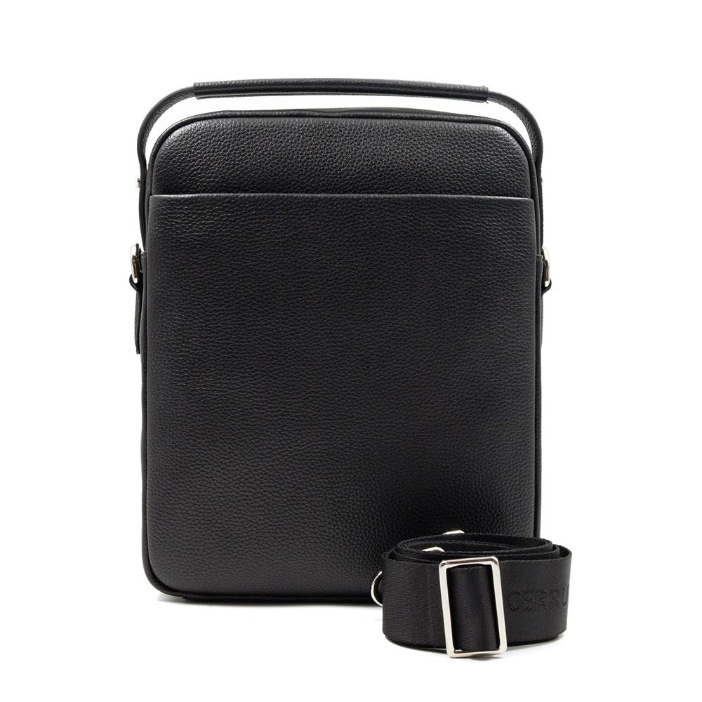 【Cerruti 1881】限量2折 義大利頂級小牛皮側背包肩背包 全新專櫃展示品 (黑色 CEBO06593M)