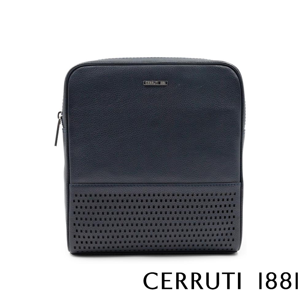 【Cerruti 1881】義大利頂級小牛皮側背包肩背包 (黑色 CEBO06693M)
