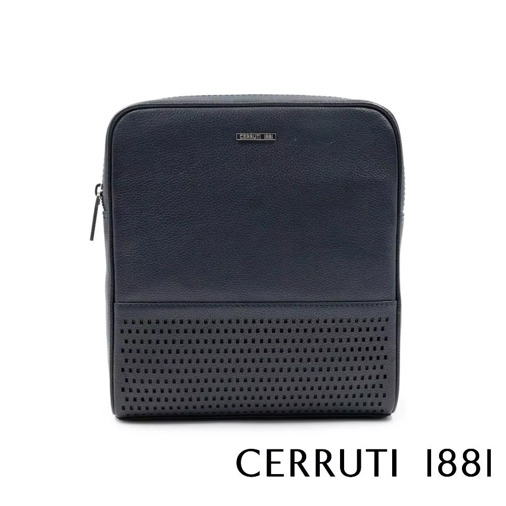 【Cerruti 1881】限量2折 義大利頂級小牛皮側背包肩背包 全新專櫃展示品 (黑色 CEBO06693M)