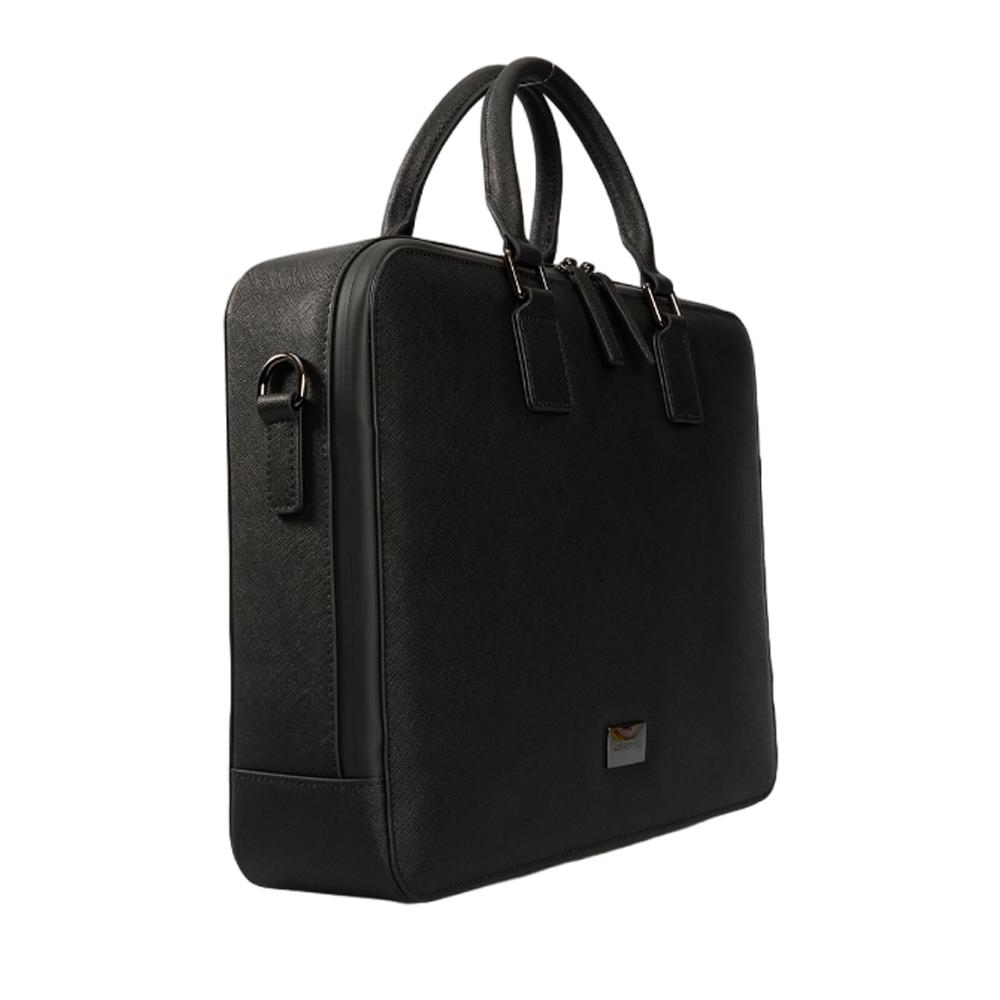 【Cerruti 1881】限量2折 義大利頂級小牛皮公事包/肩背包 全新專櫃展示品 (黑色 CECA06749M)
