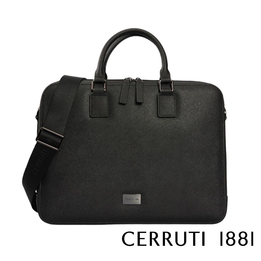 【Cerruti 1881】限量2折 義大利頂級小牛皮公事包/肩背包 全新專櫃展示品 (黑色 CECA06749M)