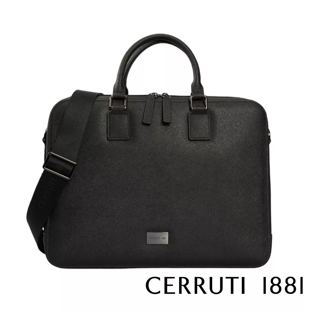 【Cerruti 1881】限量2折 義大利頂級小牛皮公事包/肩背包 全新專櫃展示品 (黑色 CECA06749M)