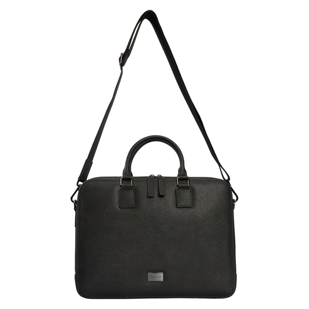 【Cerruti 1881】限量2折 義大利頂級小牛皮公事包/肩背包 全新專櫃展示品 (黑色 CECA06749M)