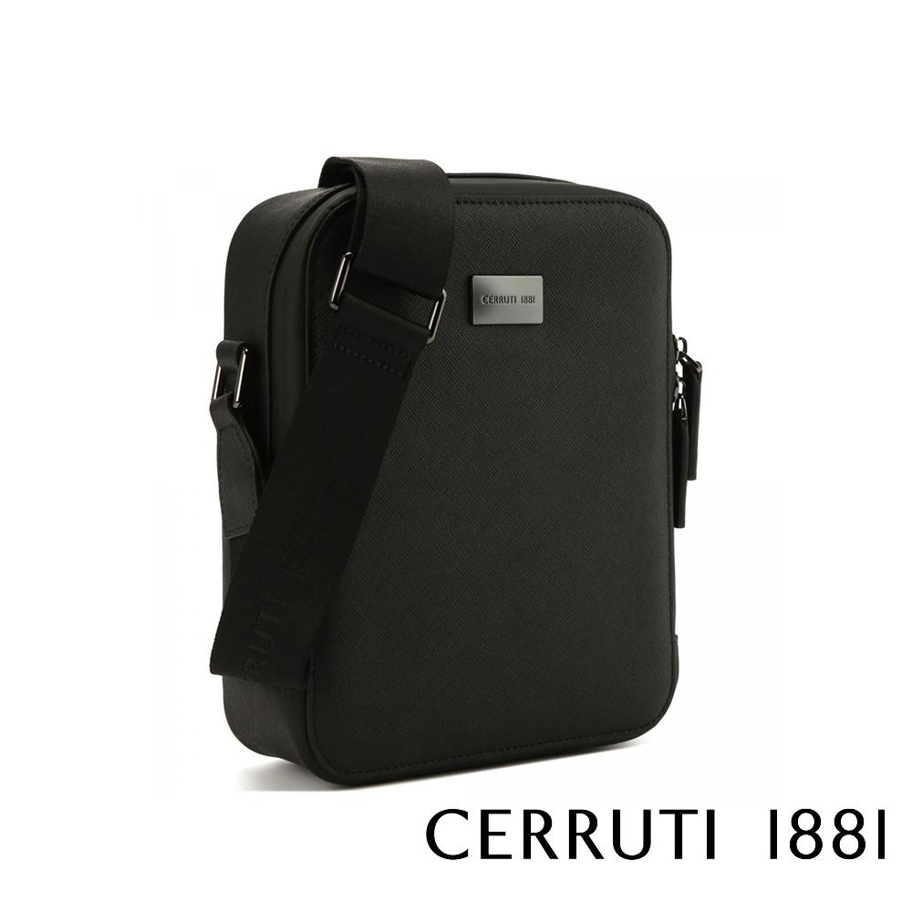 【Cerruti 1881】義大利頂級小牛皮側背包肩背包 (黑色 CEBO06751M)