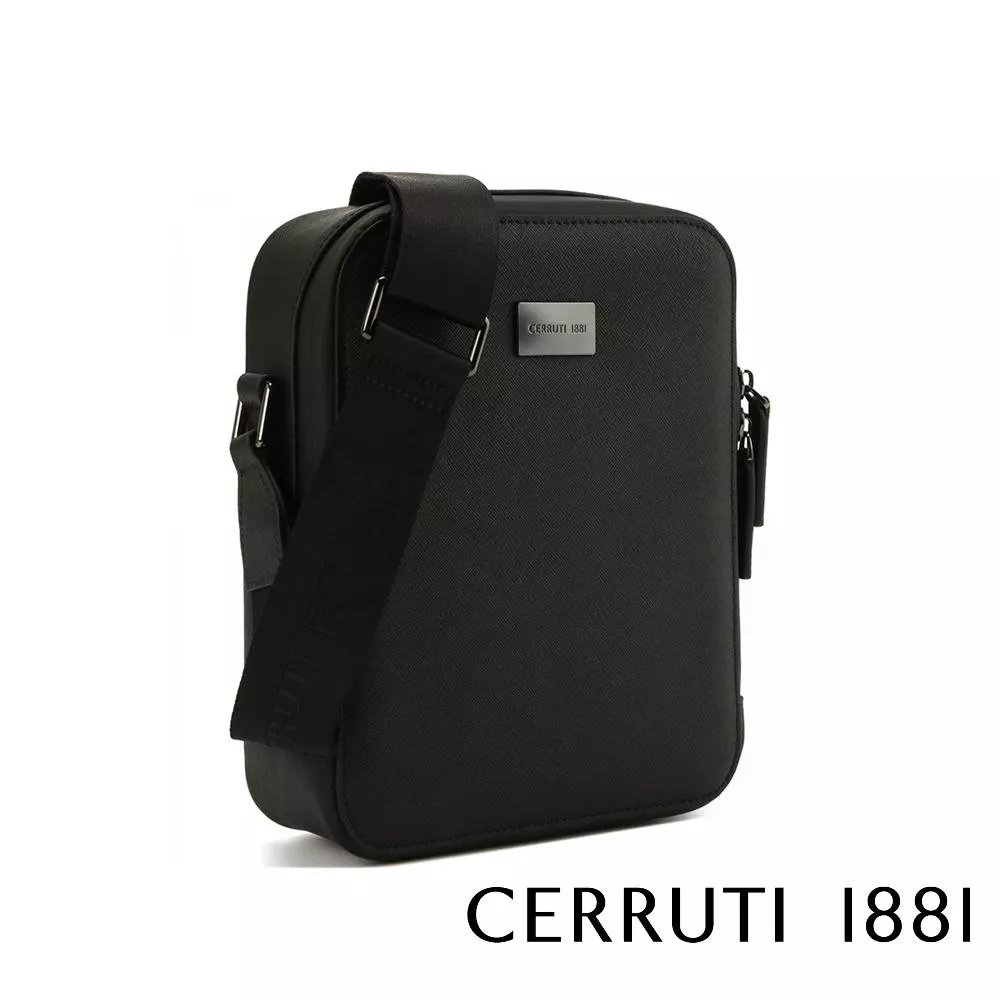【Cerruti 1881】義大利頂級小牛皮側背包肩背包 (黑色 CEBO06751M)