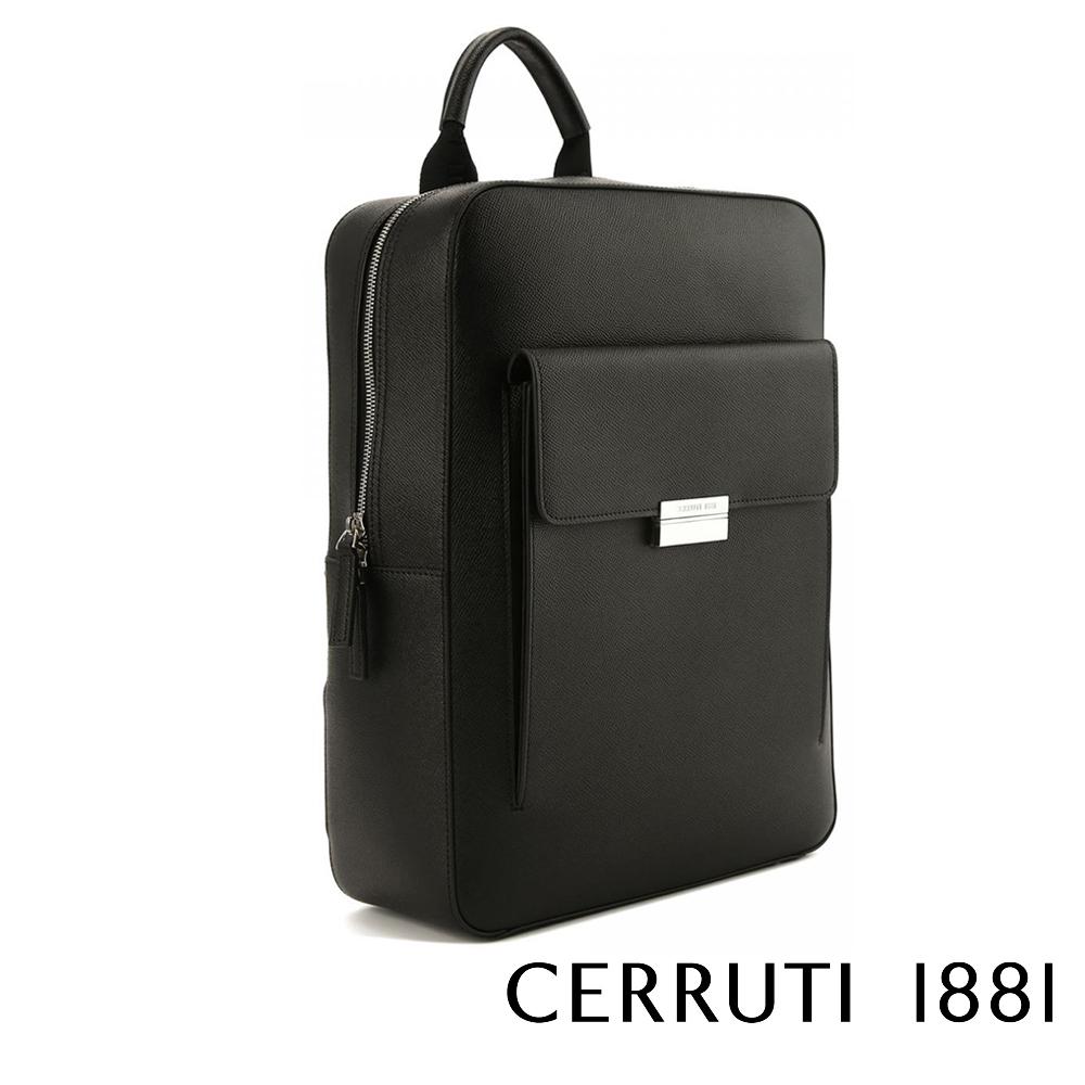【Cerruti 1881】 義大利頂級小牛皮十字紋後背包包 (黑色 CEZA06753M)
