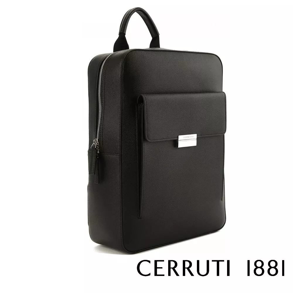 【Cerruti 1881】 義大利頂級小牛皮十字紋後背包包 (黑色 CEZA06753M)