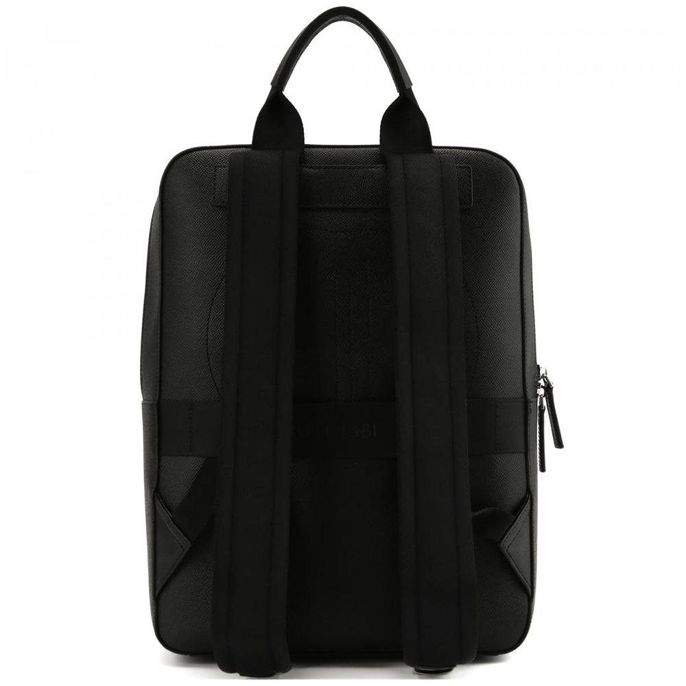 【Cerruti 1881】 義大利頂級小牛皮十字紋後背包包 (黑色 CEZA06753M)