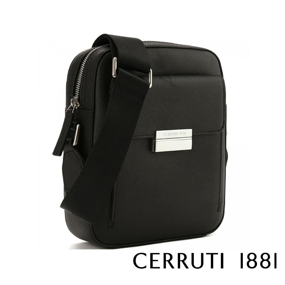 【Cerruti 1881】義大利頂級小牛皮十字紋肩背包側背包 (黑色 CEBO06755M)