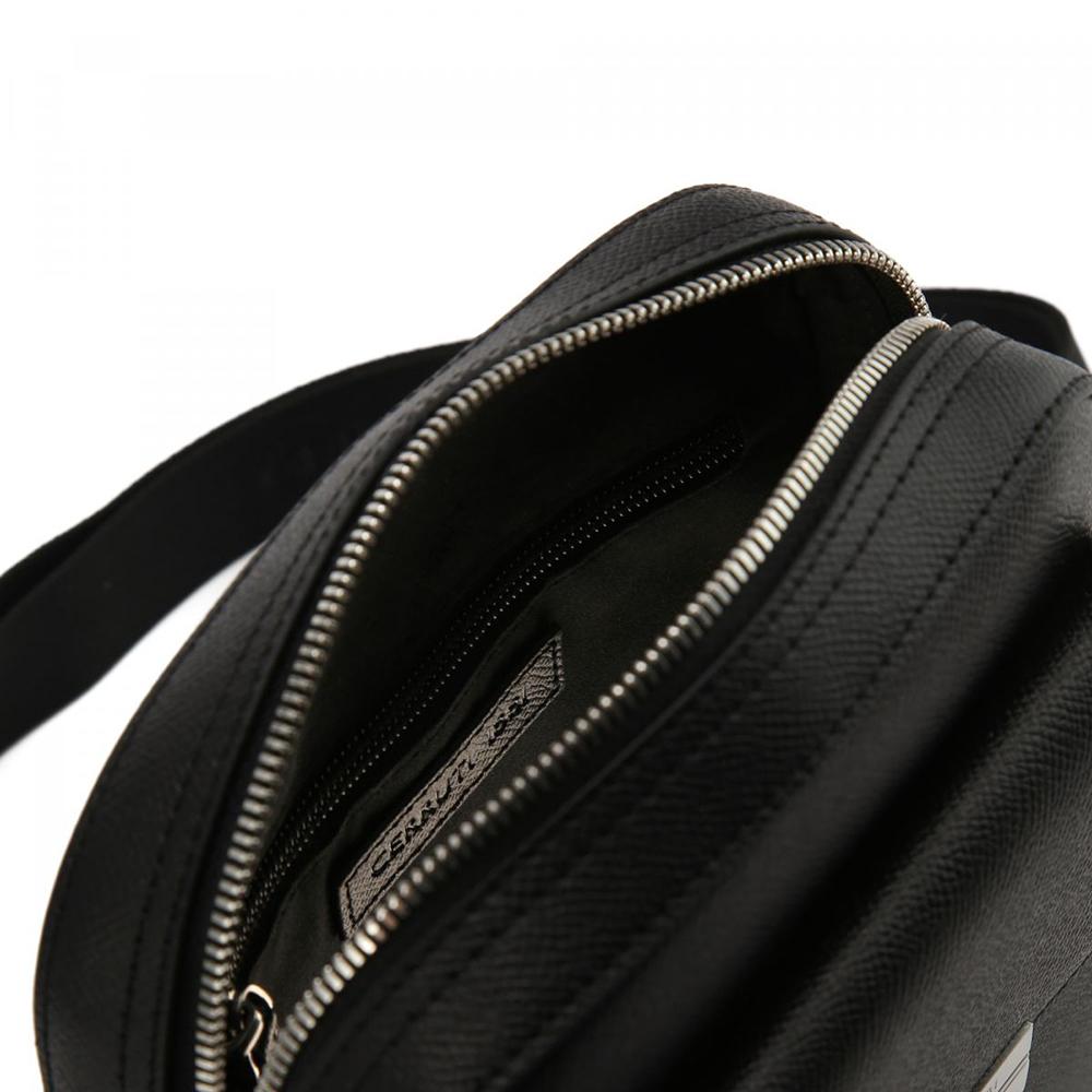 【Cerruti 1881】義大利頂級小牛皮十字紋肩背包側背包 (黑色 CEBO06755M)