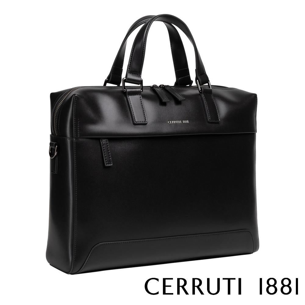 【Cerruti 1881】義大利頂級小牛皮公事包/肩背包 (黑色 CECA06762M)