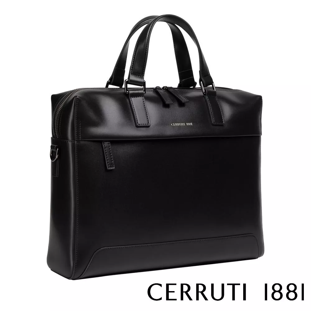 【Cerruti 1881】義大利頂級小牛皮公事包/肩背包 (黑色 CECA06762M)