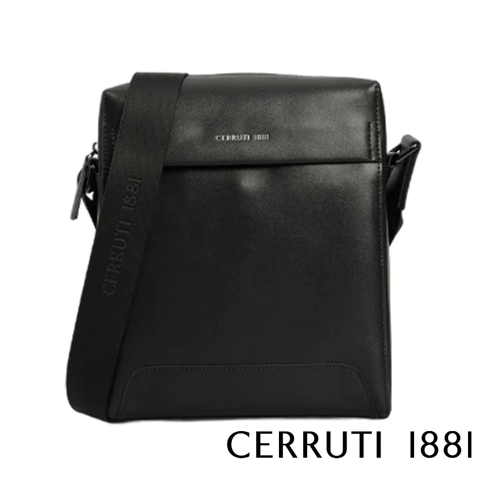 【Cerruti 1881】義大利頂級小牛皮側背包肩背包 (黑色 CEBO06763M)