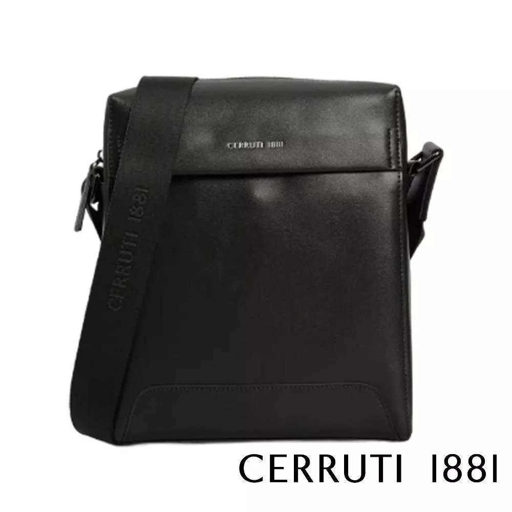 【Cerruti 1881】義大利頂級小牛皮側背包肩背包 (黑色 CEBO06763M)