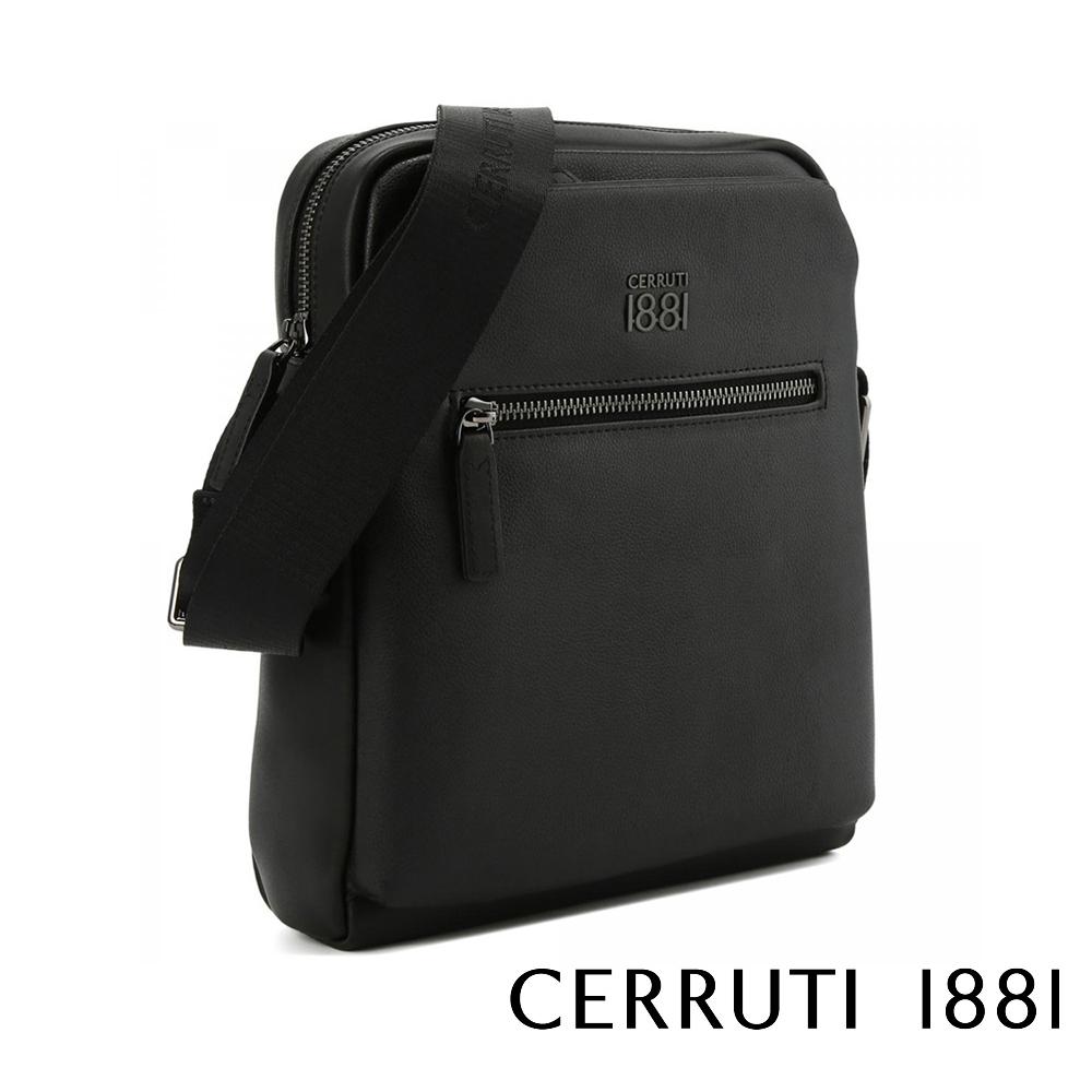 【Cerruti 1881】限量2折 義大利頂級小牛皮側背包肩背包 全新專櫃展示品 (黑色 CEBO06780M)