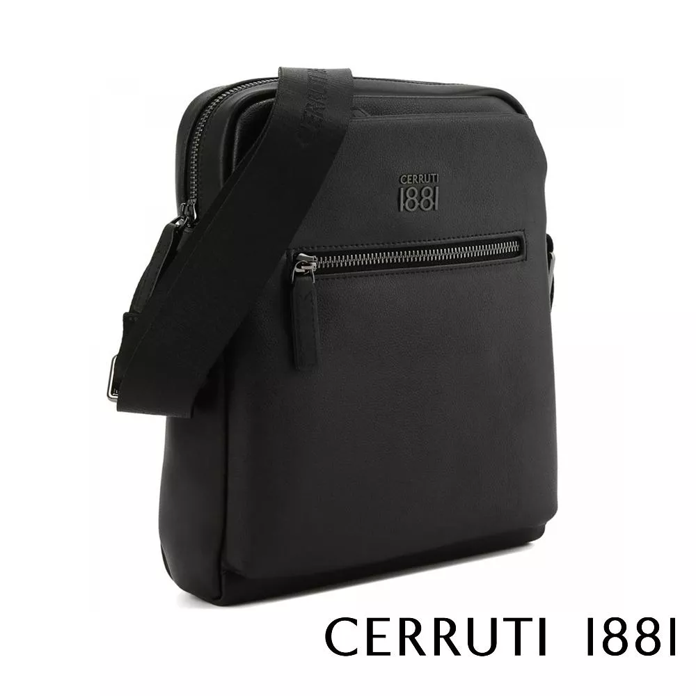 【Cerruti 1881】限量2折 義大利頂級小牛皮側背包肩背包 全新專櫃展示品 (黑色 CEBO06780M)