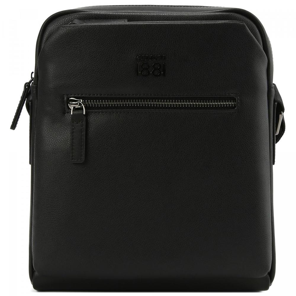 【Cerruti 1881】限量2折 義大利頂級小牛皮側背包肩背包 全新專櫃展示品 (黑色 CEBO06780M)