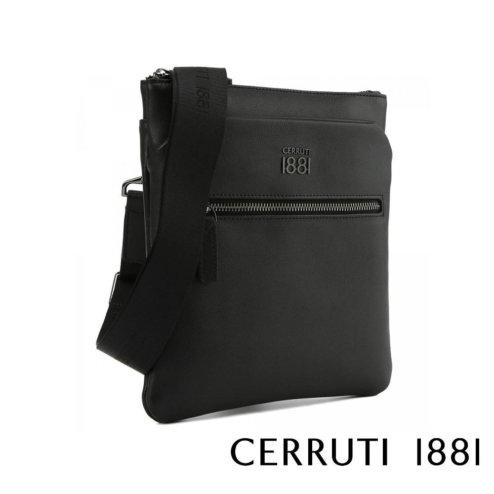 【Cerruti 1881】限量2折 義大利頂級小牛皮側背包肩背包 全新專櫃展示品 (黑色 CEBO06781M)