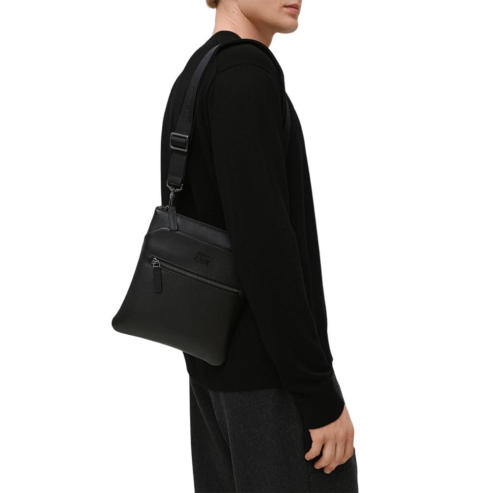 【Cerruti 1881】限量2折 義大利頂級小牛皮側背包肩背包 全新專櫃展示品 (黑色 CEBO06781M)