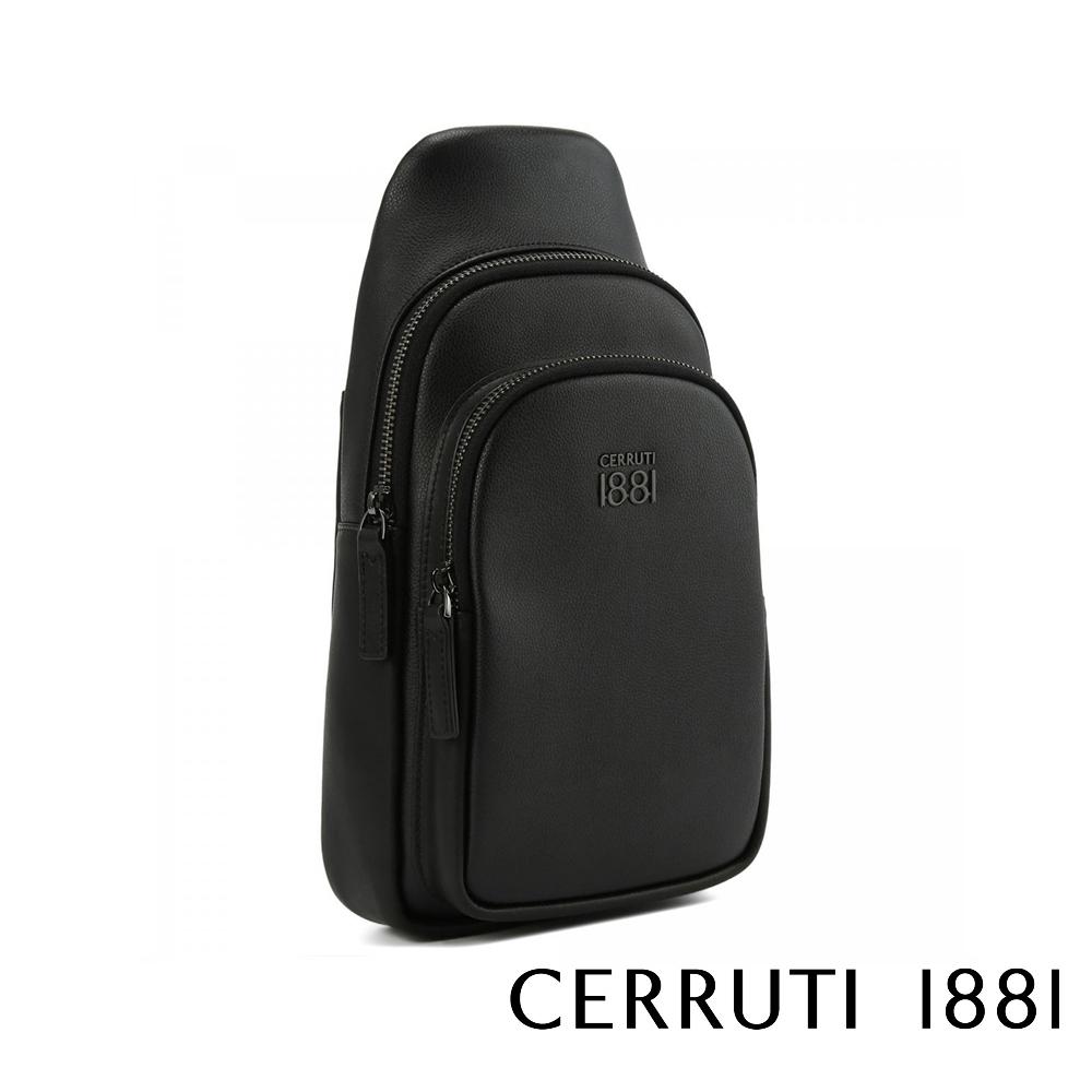 【Cerruti 1881】限量2折 義大利頂級小牛皮斜肩包 全新專櫃展示品 (黑色 CEBO06782M)