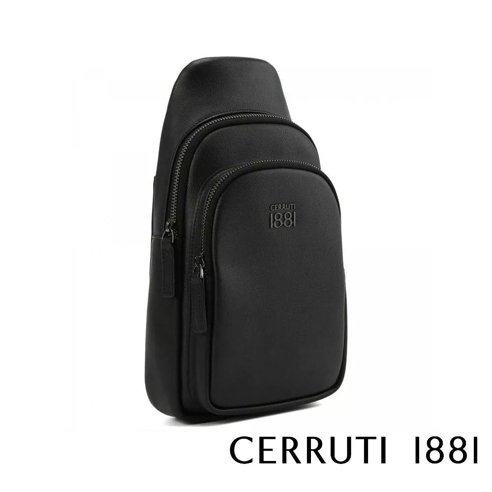 【Cerruti 1881】限量2折 義大利頂級小牛皮斜肩包 全新專櫃展示品 (黑色 CEBO06782M)