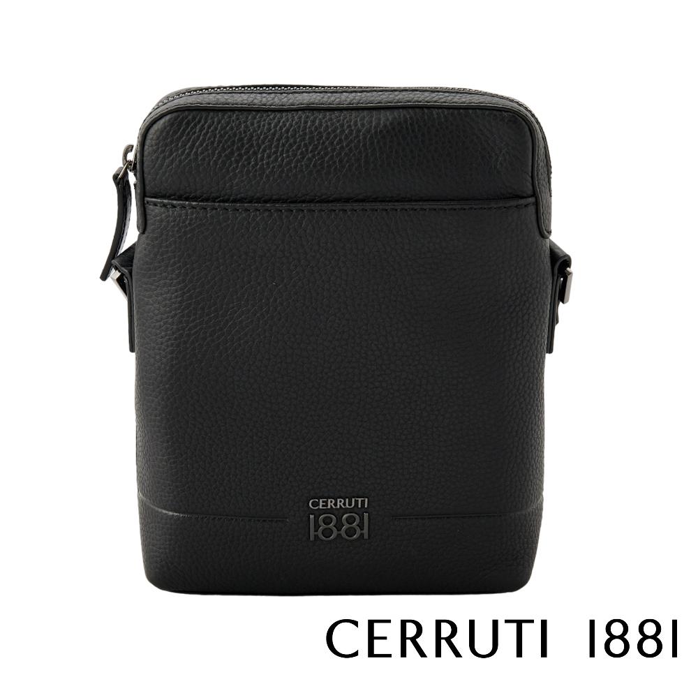 【Cerruti 1881】限量2折 義大利頂級小牛皮側背包肩背包 全新專櫃展示品 (黑色 CEBO06824M)