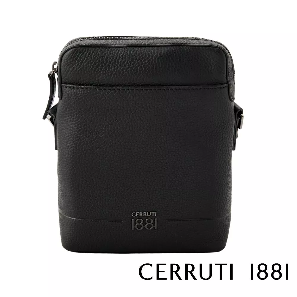 【Cerruti 1881】限量2折 義大利頂級小牛皮側背包肩背包 全新專櫃展示品 (黑色 CEBO06824M)