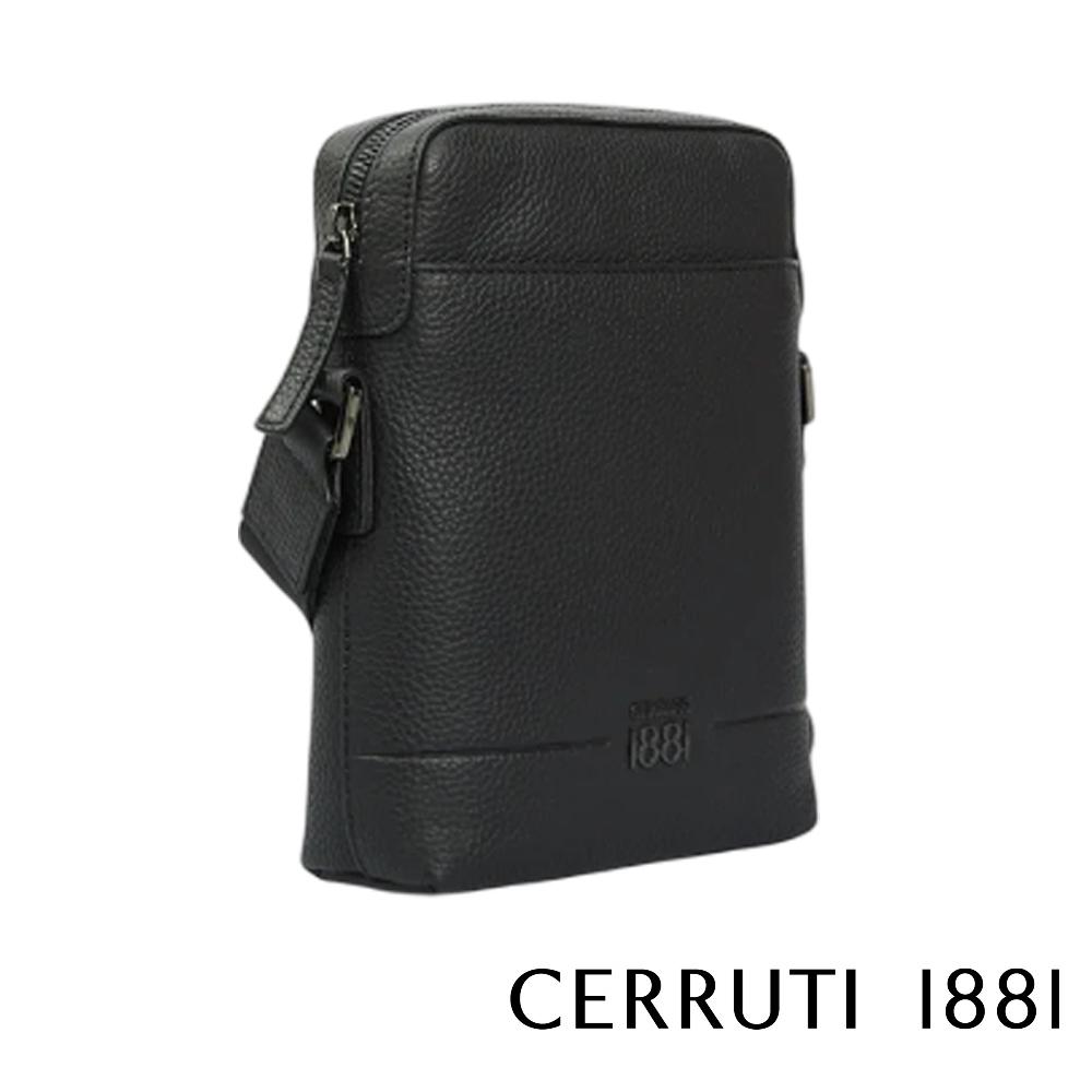 【Cerruti 1881】限量2折 義大利頂級小牛皮側背包肩背包 全新專櫃展示品 (黑色 CEBO06825M)