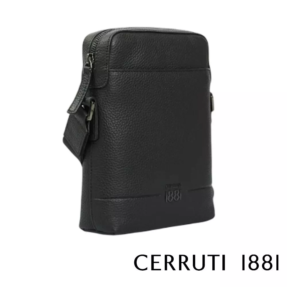 【Cerruti 1881】限量2折 義大利頂級小牛皮側背包肩背包 全新專櫃展示品 (黑色 CEBO06825M)