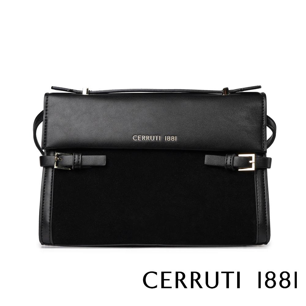 【Cerruti 1881】義大利頂級小牛皮女用手提包肩背包 (黑色 CEBA06853M)