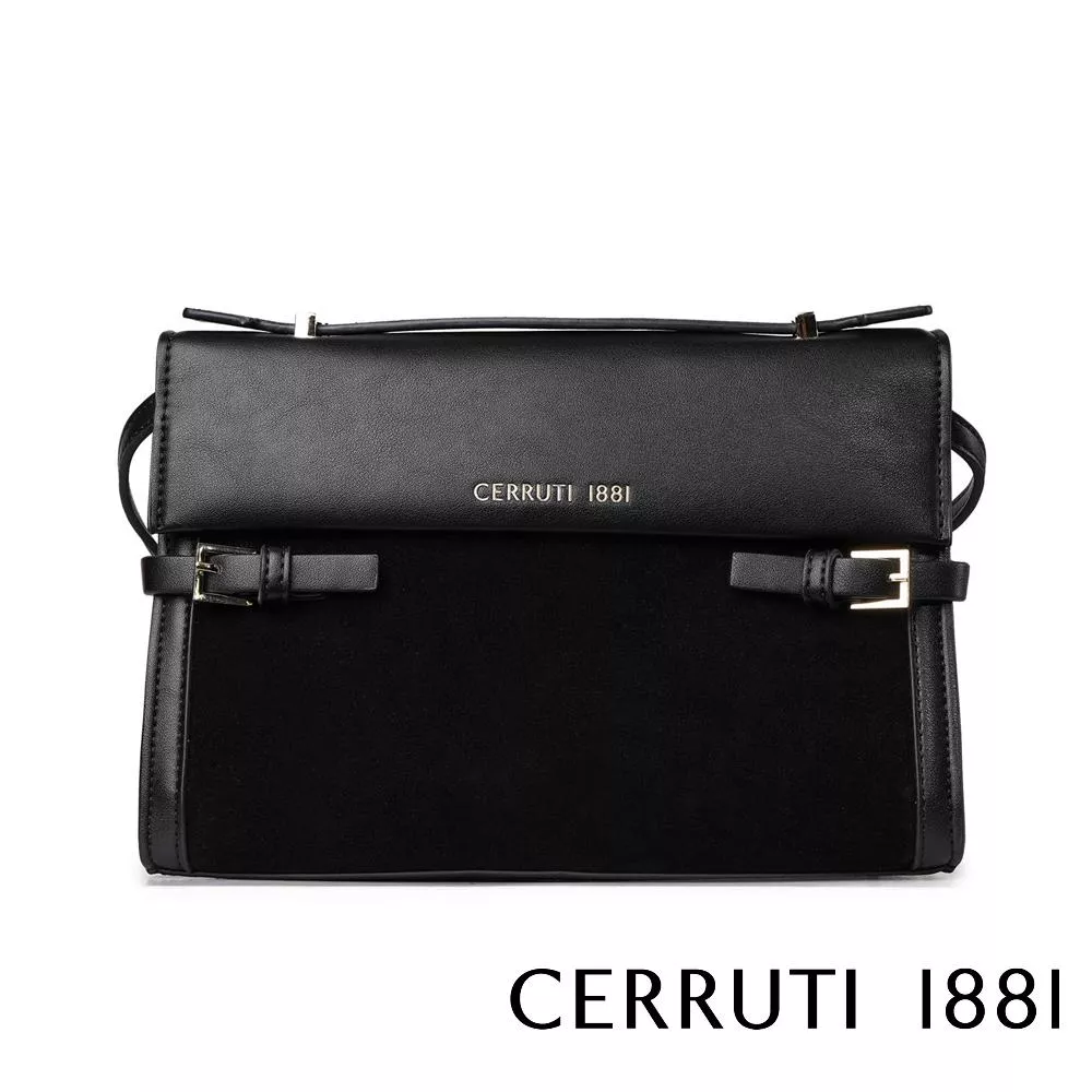【Cerruti 1881】限量2折 義大利頂級小牛皮女用手提包肩背包 全新專櫃展示品 (黑色 CEBA06854M)