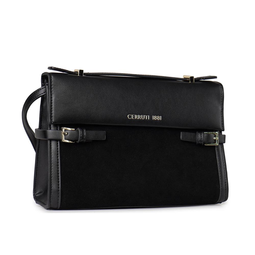 【Cerruti 1881】義大利頂級小牛皮女用手提包肩背包 (黑色 CEBA06853M)