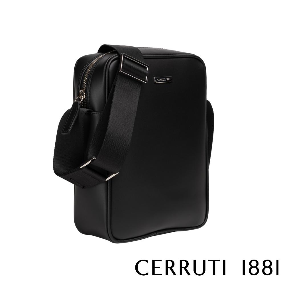 【Cerruti 1881】義大利頂級小牛皮側背包肩背包 (黑色 CEBO07056M)