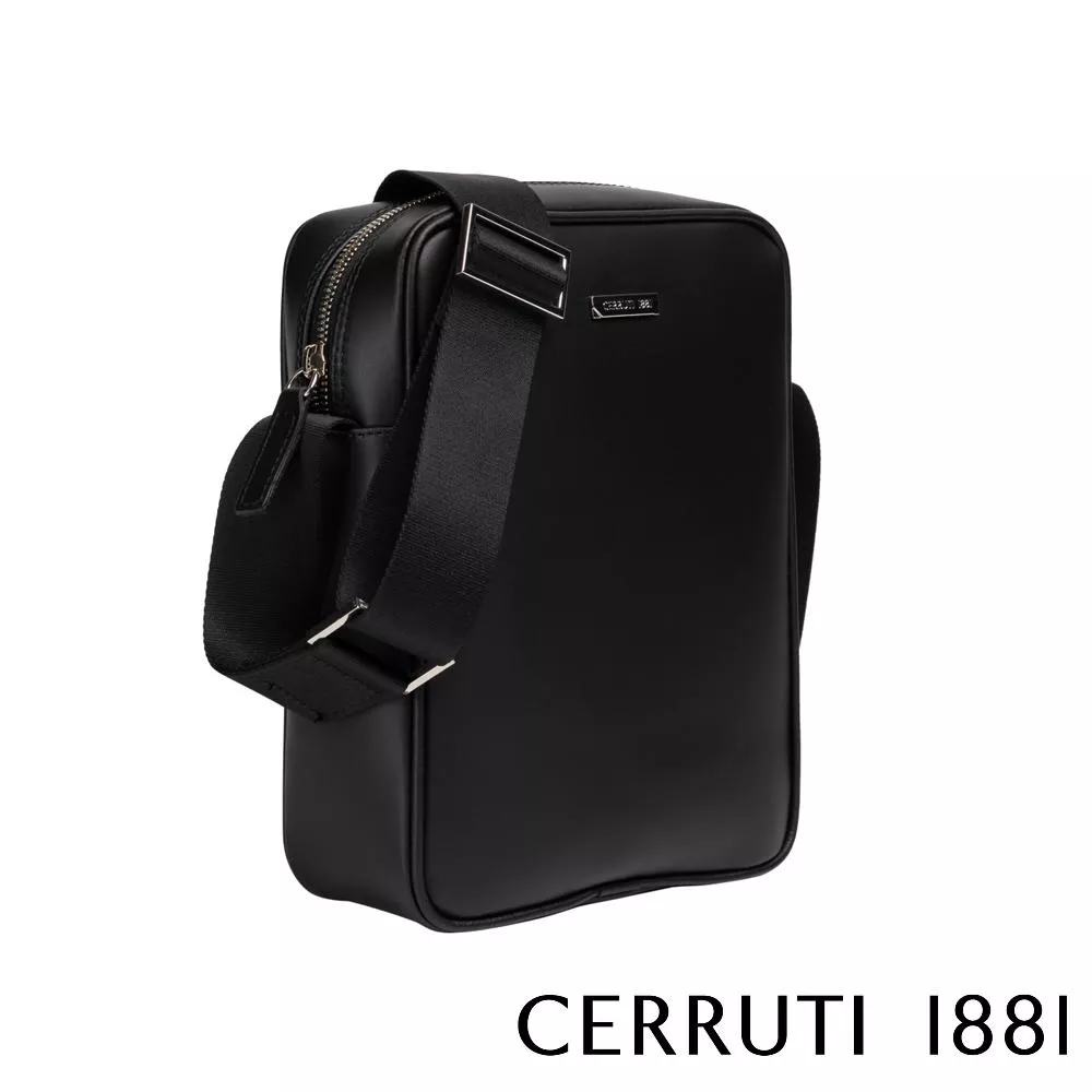 【Cerruti 1881】義大利頂級小牛皮側背包肩背包 (黑色 CEBO07056M)