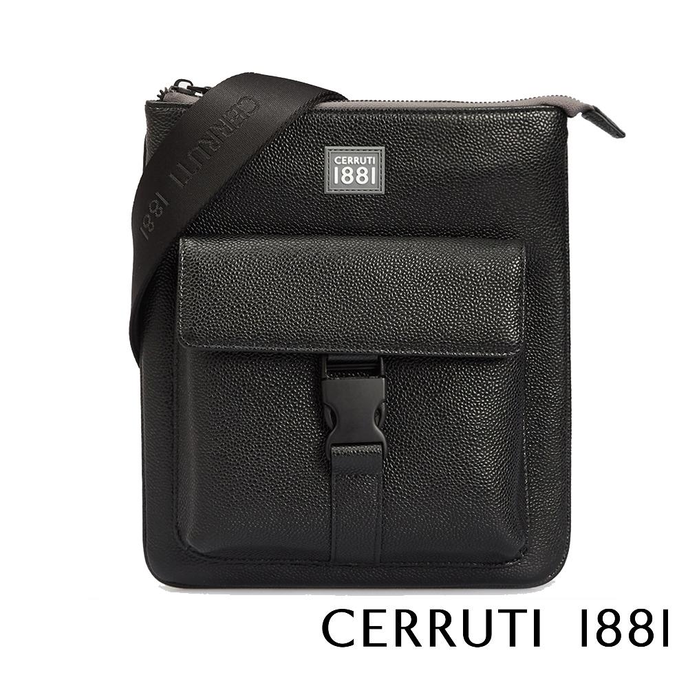 【Cerruti 1881】限量2折 義大利頂級小牛皮側背包肩背包 全新專櫃展示品 (黑色 CEBO05342M)