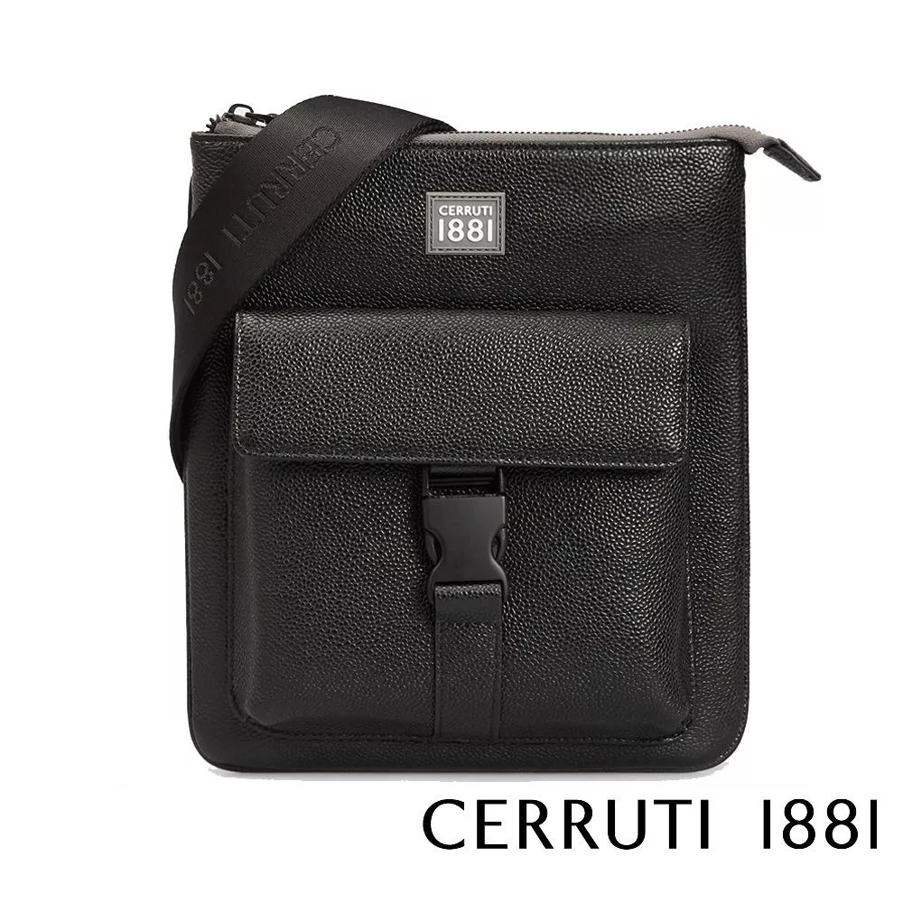 【Cerruti 1881】限量2折 義大利頂級小牛皮側背包肩背包 全新專櫃展示品 (黑色 CEBO05342M)
