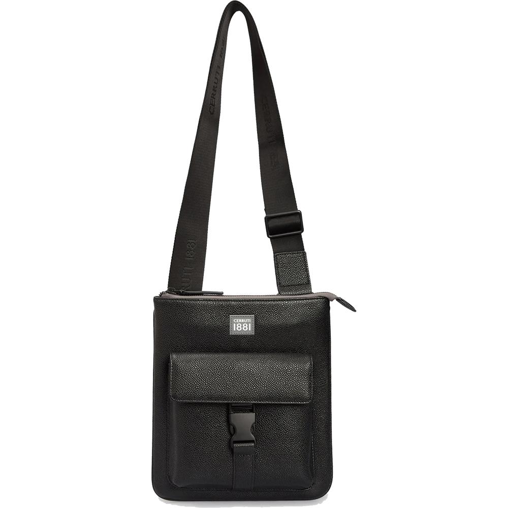 【Cerruti 1881】限量2折 義大利頂級小牛皮側背包肩背包 全新專櫃展示品 (黑色 CEBO05342M)