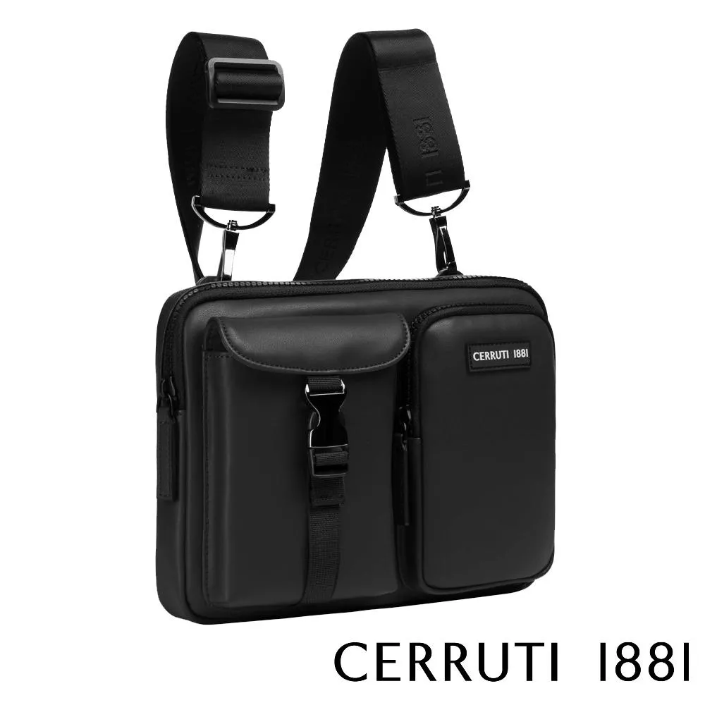 【Cerruti 1881】限量2折 義大利頂級側背包肩背包 全新專櫃展示品 (黑色 CEBO06338N)