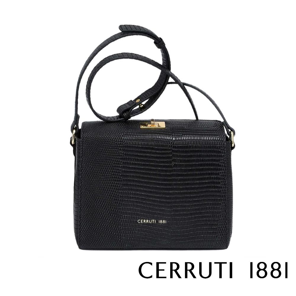 【Cerruti 1881】限量2折 義大利頂級小牛皮側背包肩背包 全新專櫃展示品 (黑色 CEBA06770M)