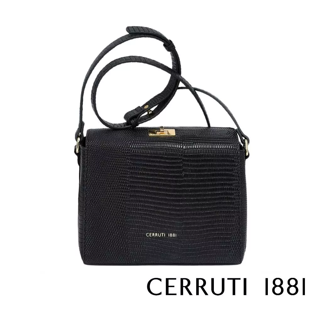 【Cerruti 1881】義大利頂級小牛皮側背包肩背包 (黑色 CEBA06770M)