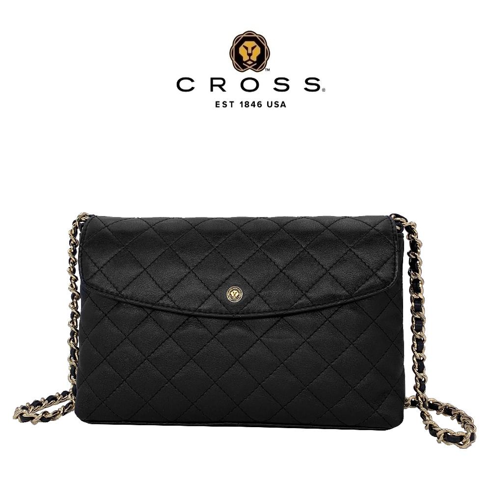【CROSS】限量1折 頂級小牛皮菱格紋肩背包 全新專櫃展示品 (經典黑)