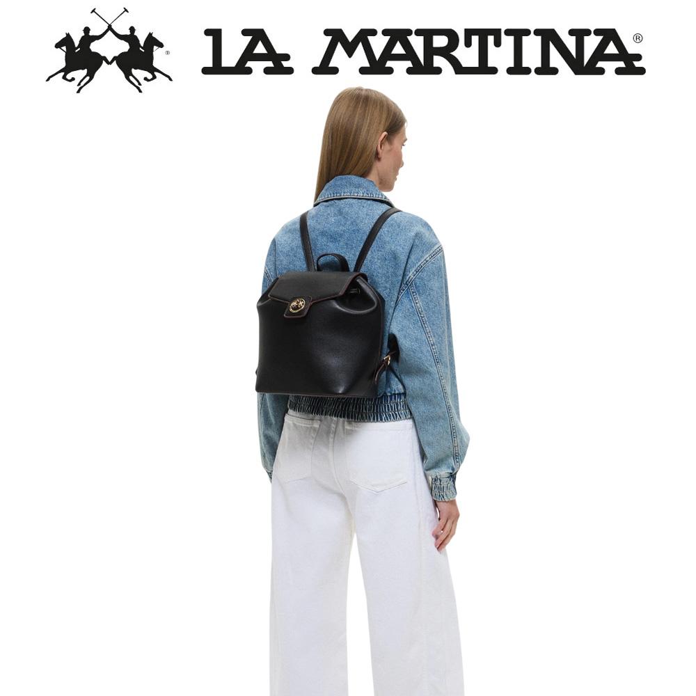 【LA MARTINA】義大利原裝進口 頂級皮革後背包 經典黑(LMZA01862P)