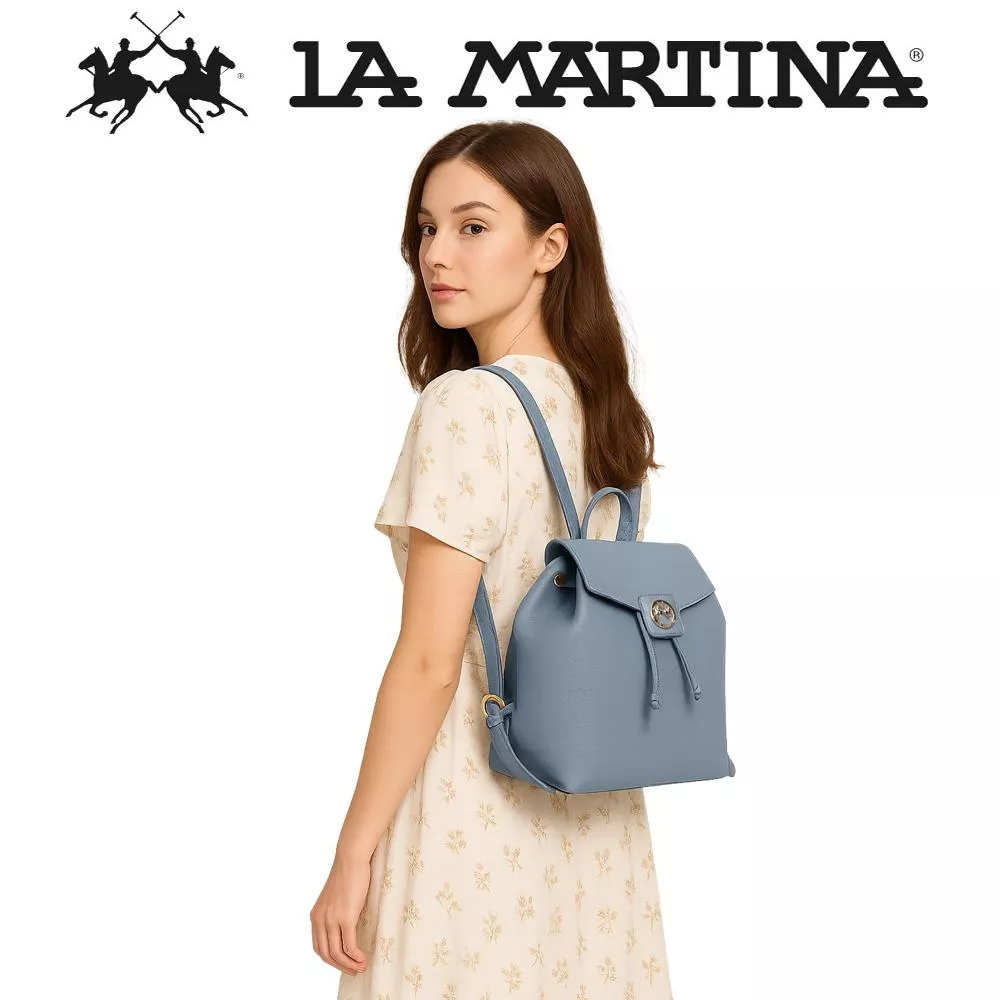 【LA MARTINA】義大利原裝進口 限量2折 頂級皮革後背包 淡藍 (LMZA01862P)