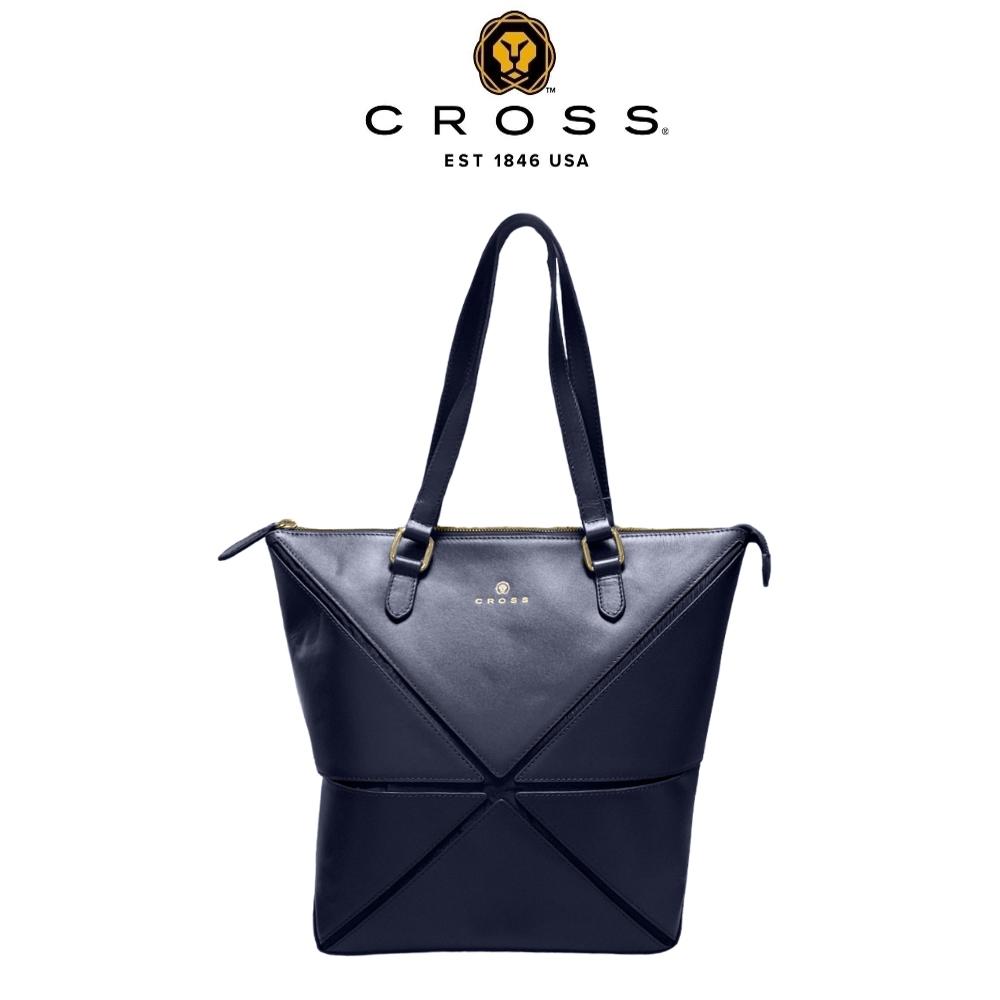 【CROSS】限量1折 頂級小牛皮幾何托特包 深藍色 全新專櫃展示品